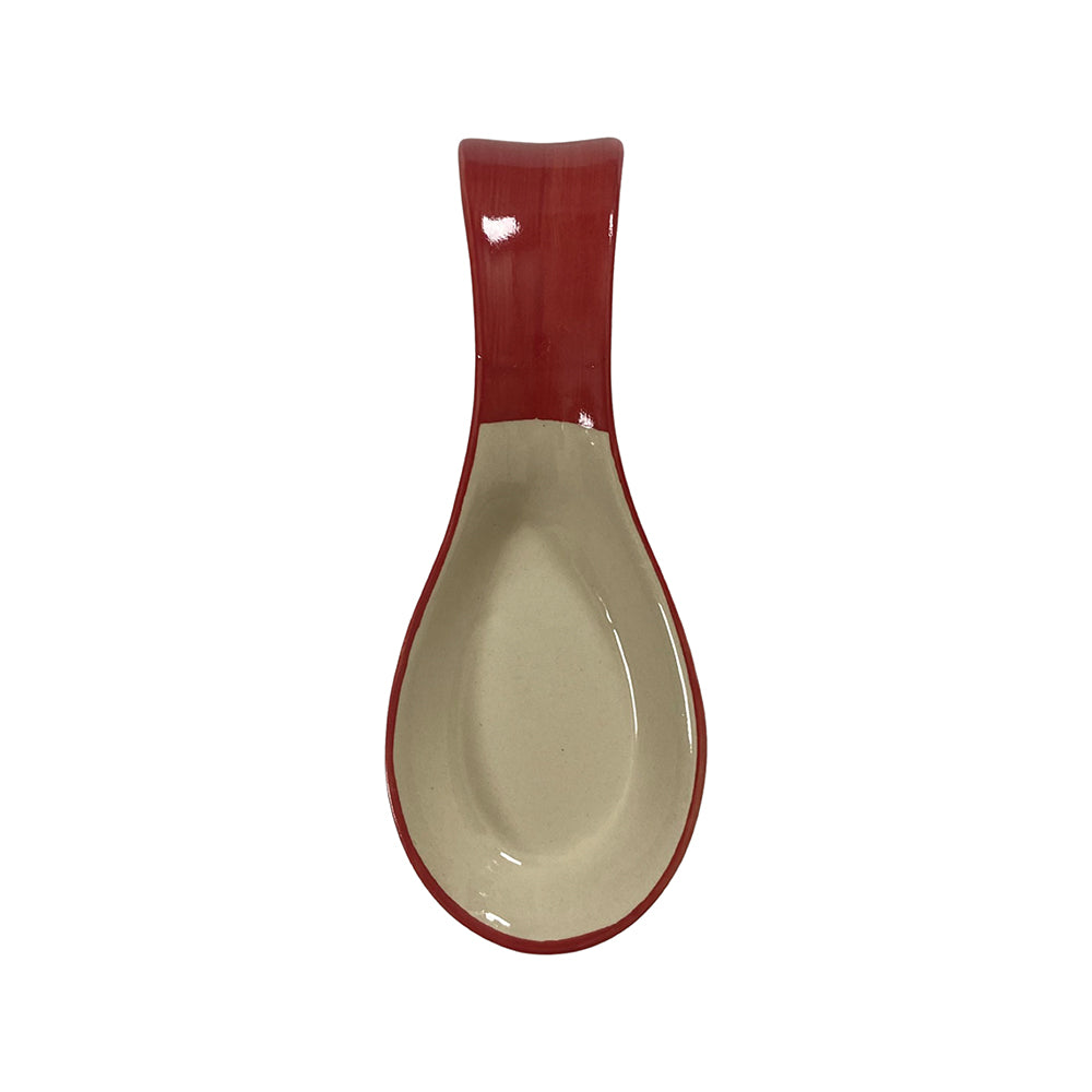 Red & White Ceramic Spoon Rest Holder