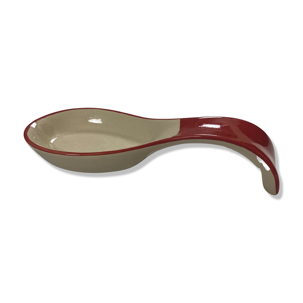 Red & White Ceramic Spoon Rest Holder