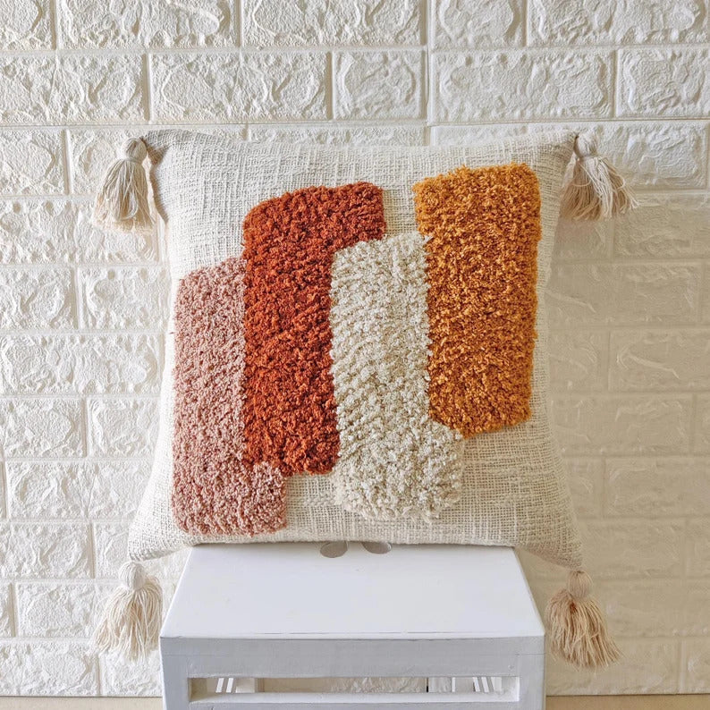 Multicolor Designer Tufted Cotton Cushion Cover