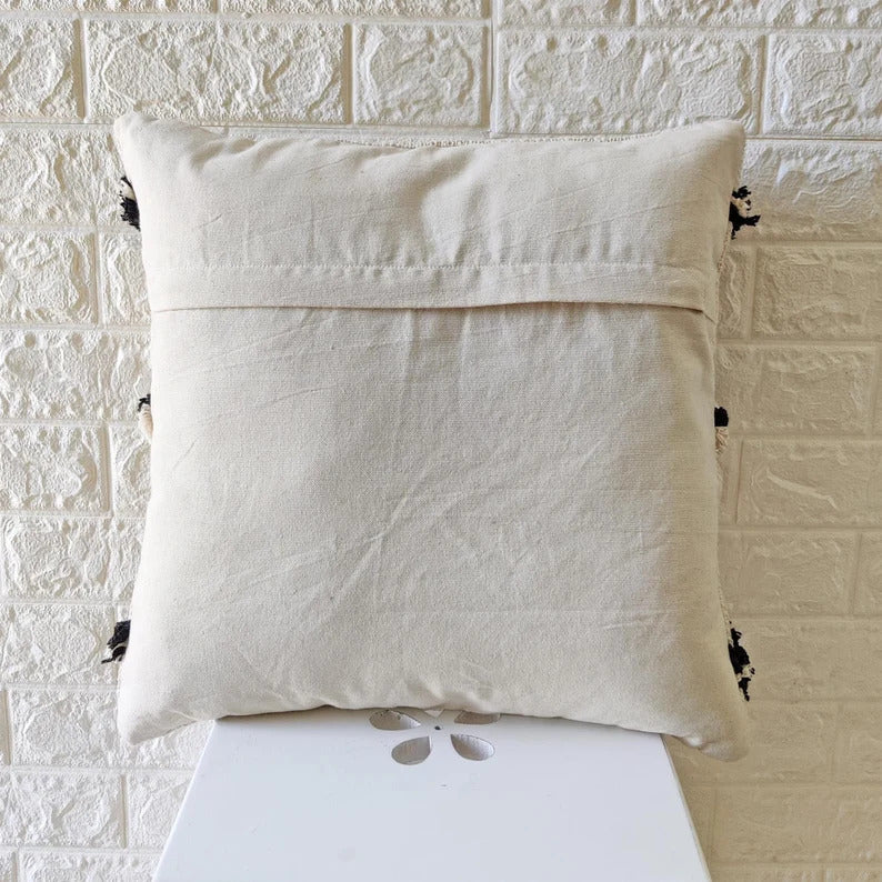 Black & Ivory Embroidered Tufted Cotton Cushion Cover