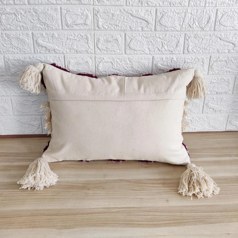 Purple & Ivory Cotton Tufted Cushion Cover