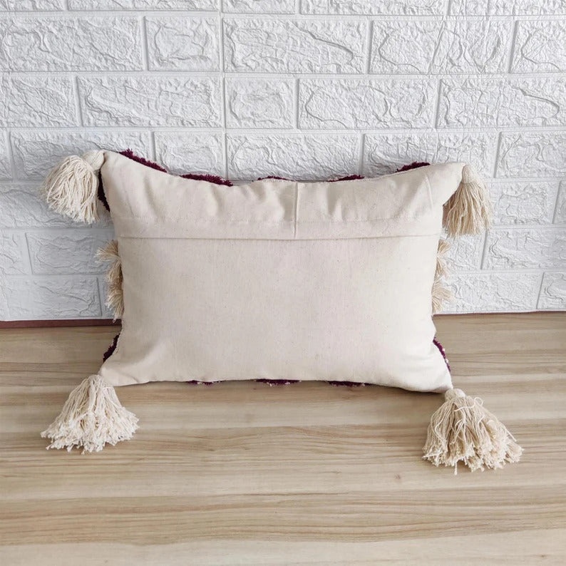 Purple & Ivory Cotton Tufted Cushion Cover