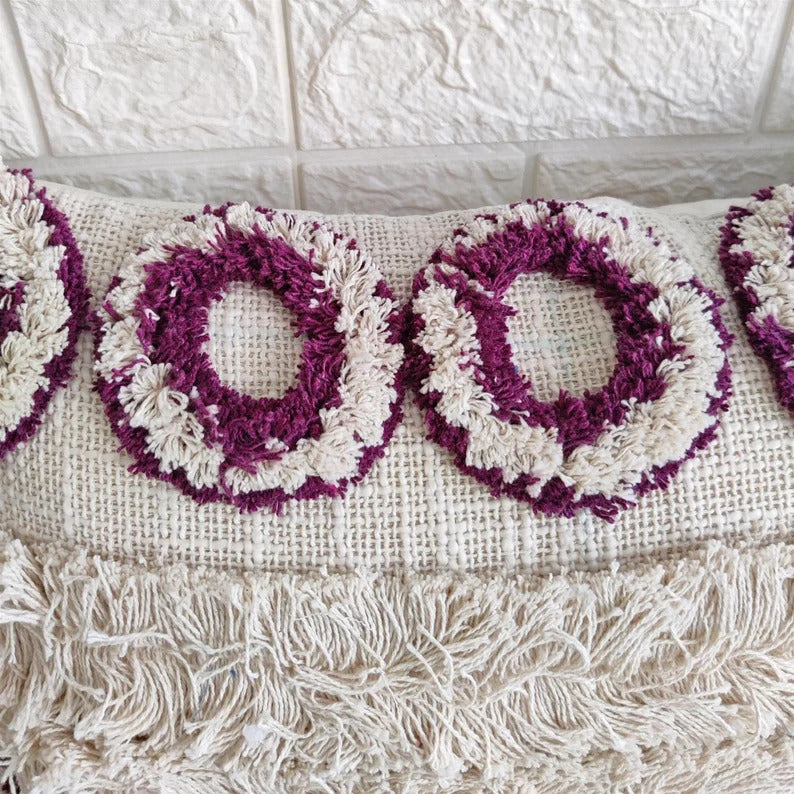 Purple & Ivory Cotton Tufted Cushion Cover