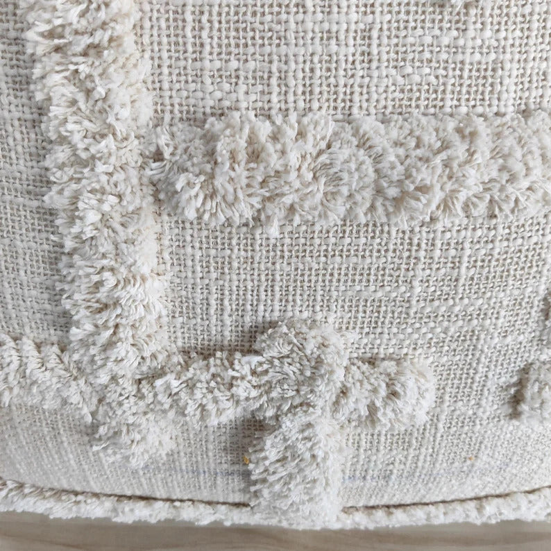 Ivory Natural Raw Cotton Tufted Cushion Cover