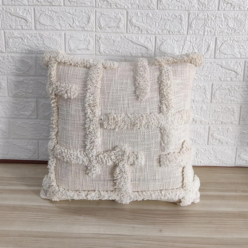 Ivory Natural Raw Cotton Tufted Cushion Cover