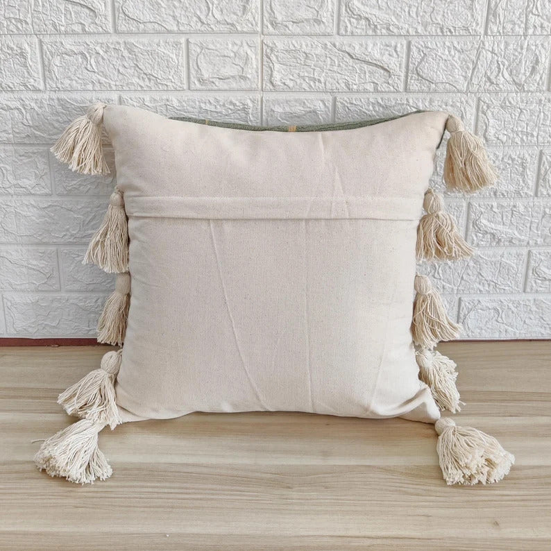 Light Green Cream & Ivory Hand Embroidered Cushion Cover