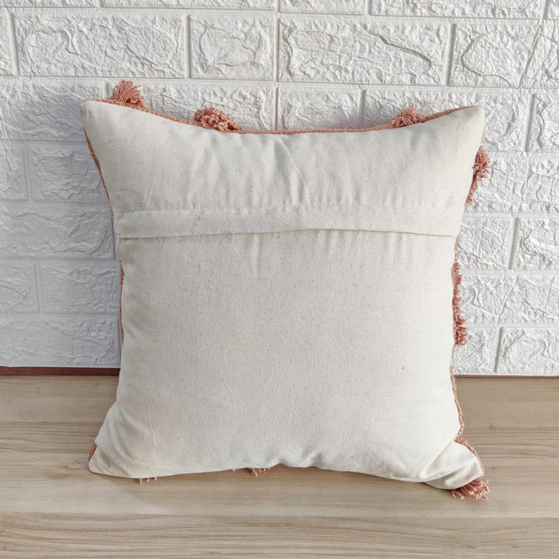 Blush Pink Embroidered Tufted Cotton Cushion Cover