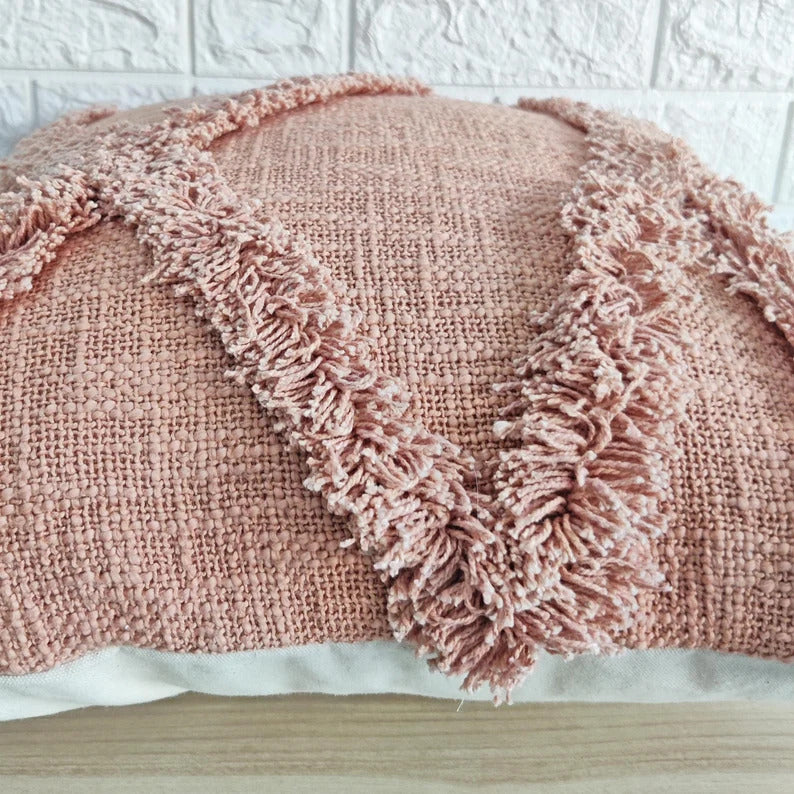 Blush Pink Embroidered Tufted Cotton Cushion Cover