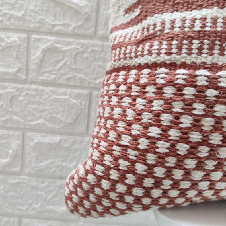Terracotta Red & Ivory Handloom Woven Cushion Cover