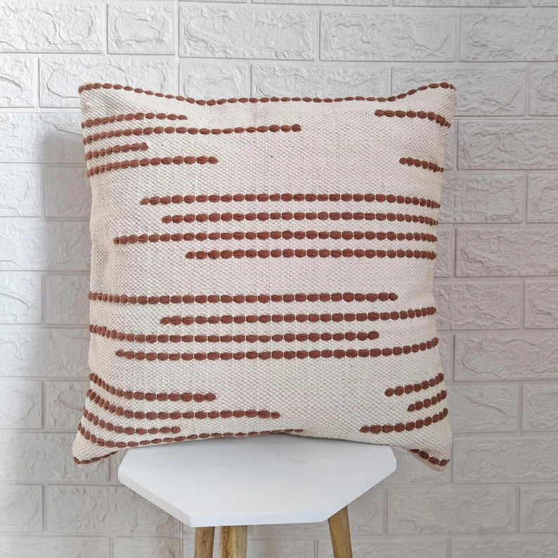 Dusty Orange & Ivory Handloom Woven Cushion Cover