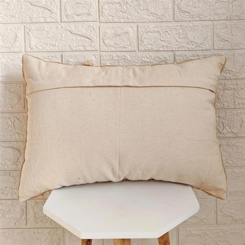 Beige Hand Embroidered Cotton Cushion Cover