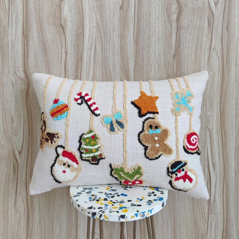 Christmas Hand Embroidered Lumbar Cushion Cover