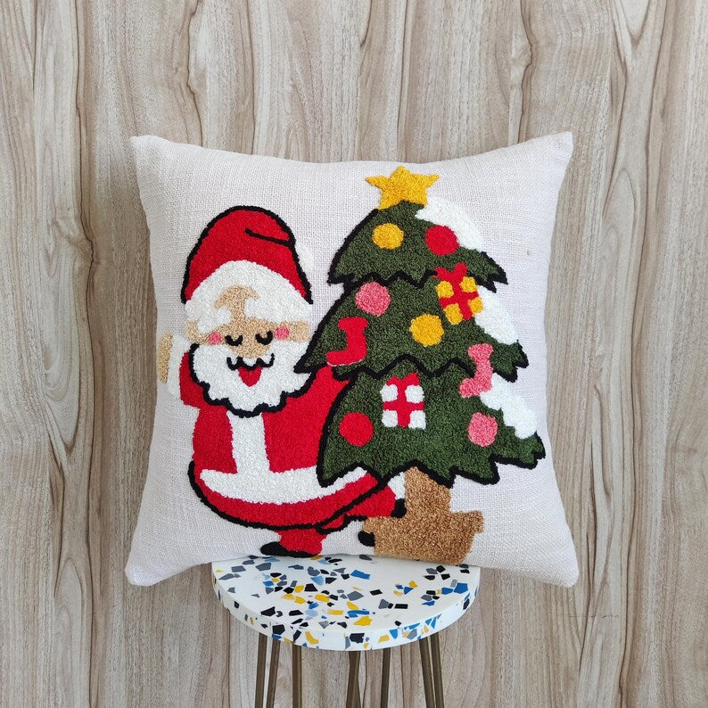 Cute Santa Claus Hand Embroidered Cushion Cover