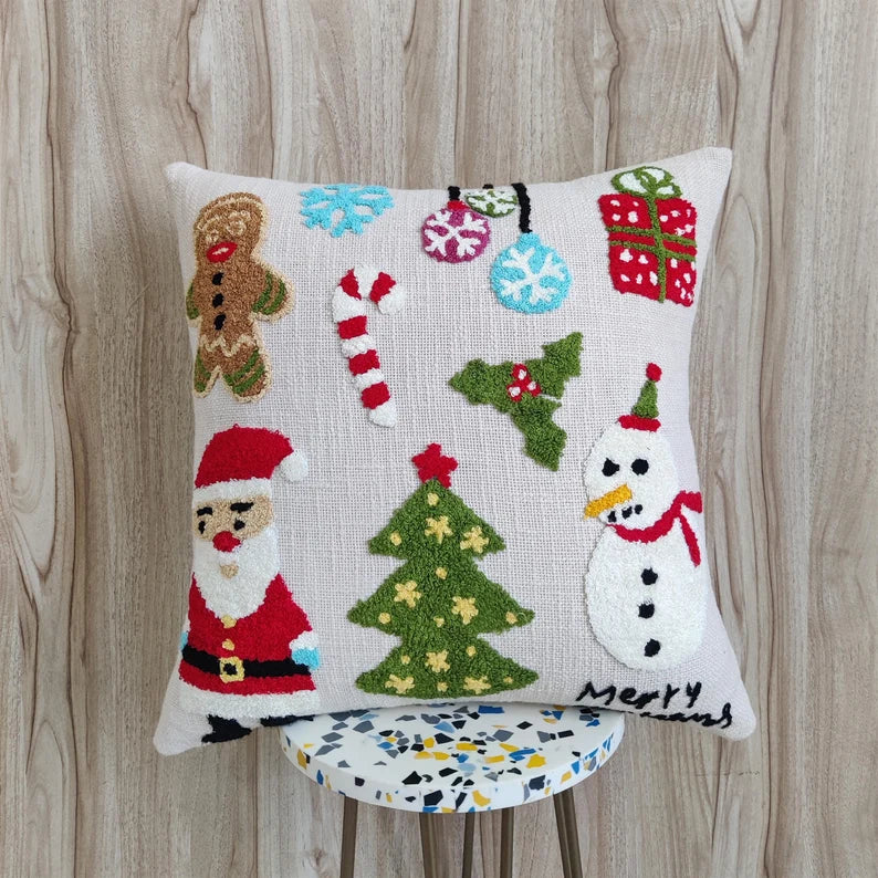 Christmas Hand Embroidered Cushion Cover