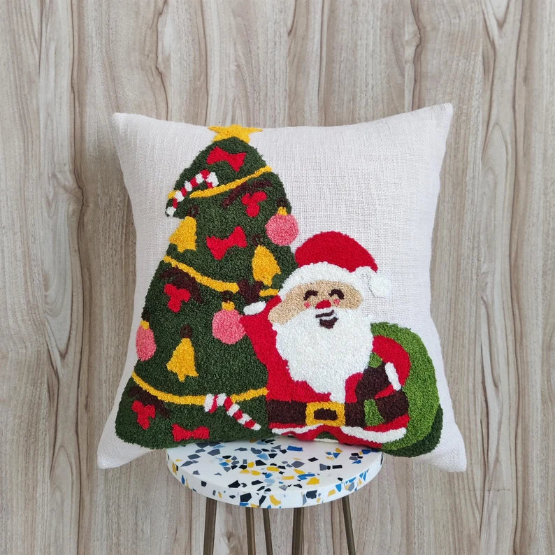 Cute Santa Claus Hand Embroidered Cushion Cover