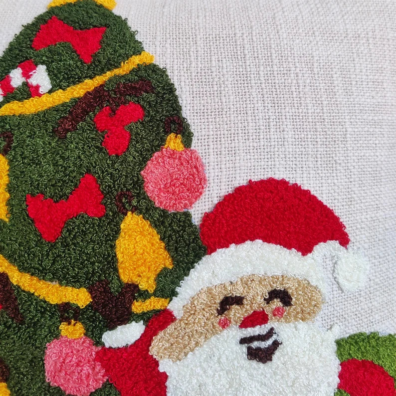 Cute Santa Claus Hand Embroidered Cushion Cover