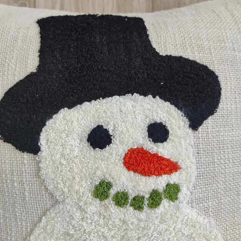 Snowman Hand Embroidered Cushion Cover