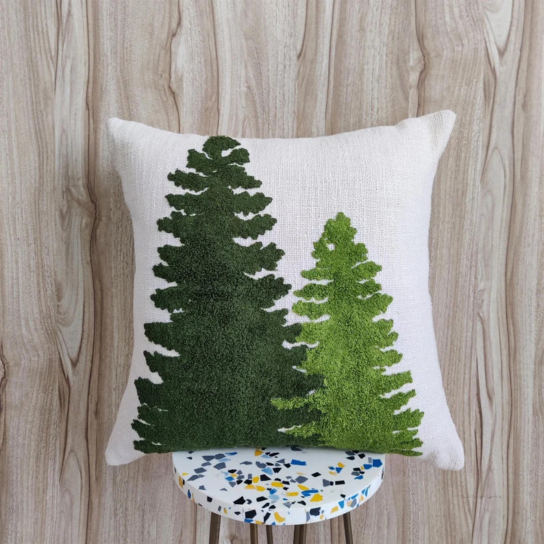 Christmas Trees Hand Embroidered Cushion Cover