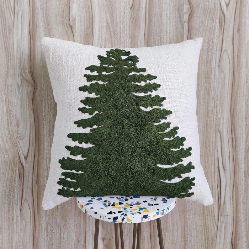 Single Christmas Tree Hand Embroidered Cushion Cover