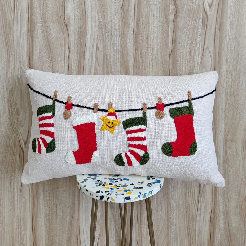 Celebrating Christmas Hand Embroidered Lumbar Cushion Cover