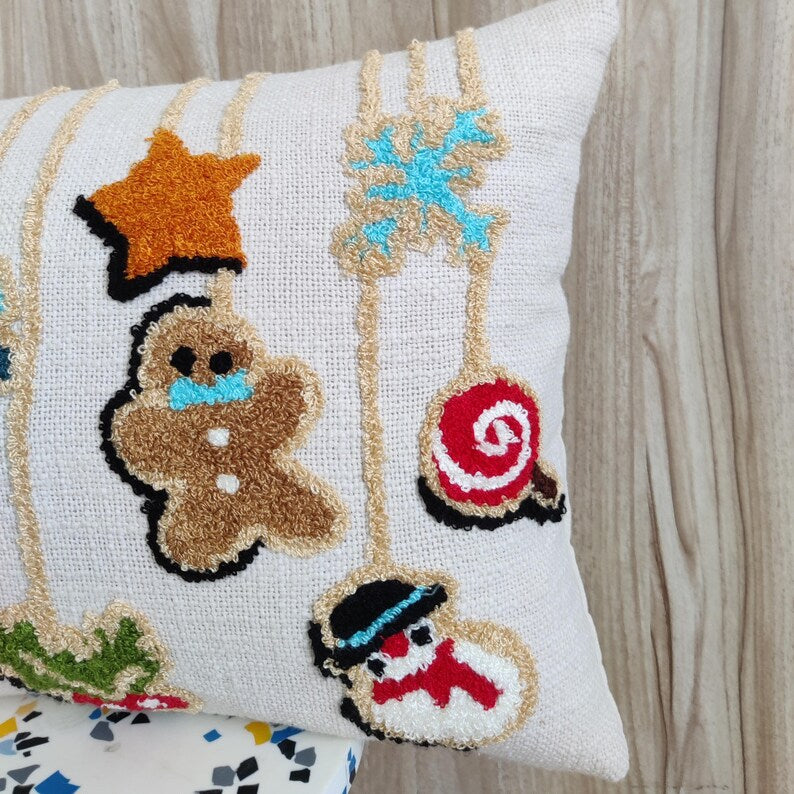 Christmas Hand Embroidered Lumbar Cushion Cover