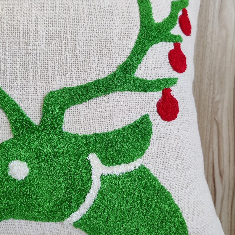 Reindeer Hand Embroidered Cushion Cover