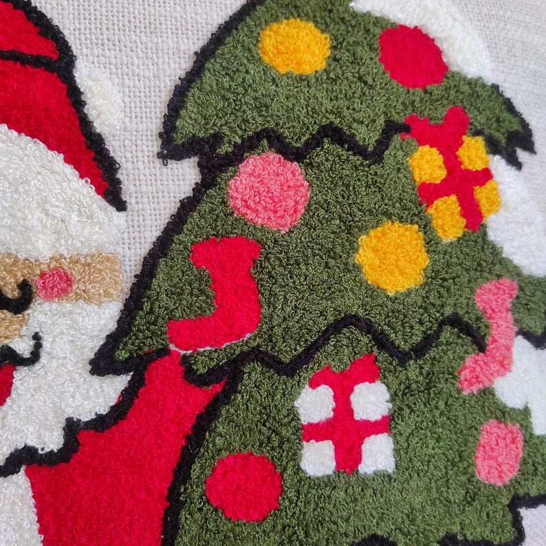 Cute Santa Claus Hand Embroidered Cushion Cover