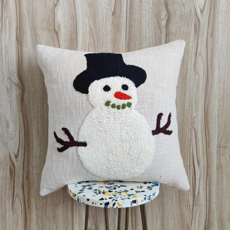 Snowman Hand Embroidered Cushion Cover