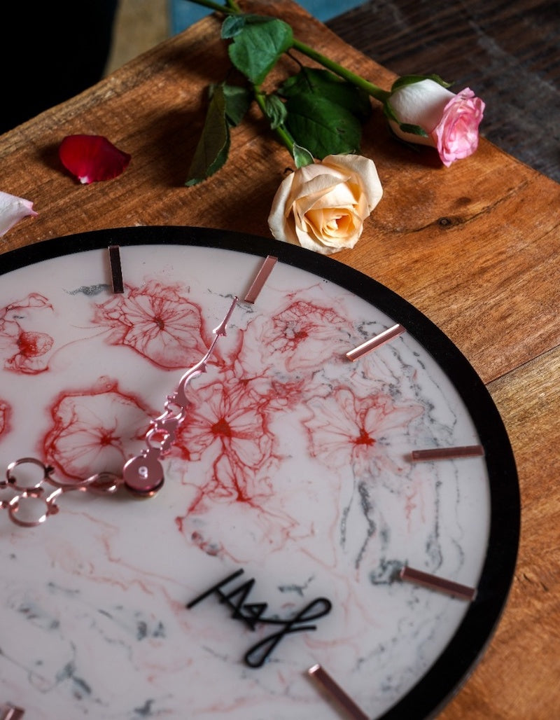 White & Pink Decorative Resin Wall Clock (12")