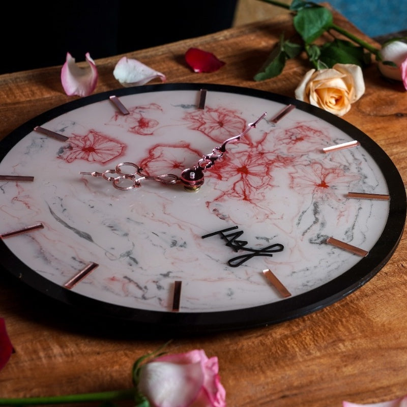 White & Pink Decorative Resin Wall Clock (12")