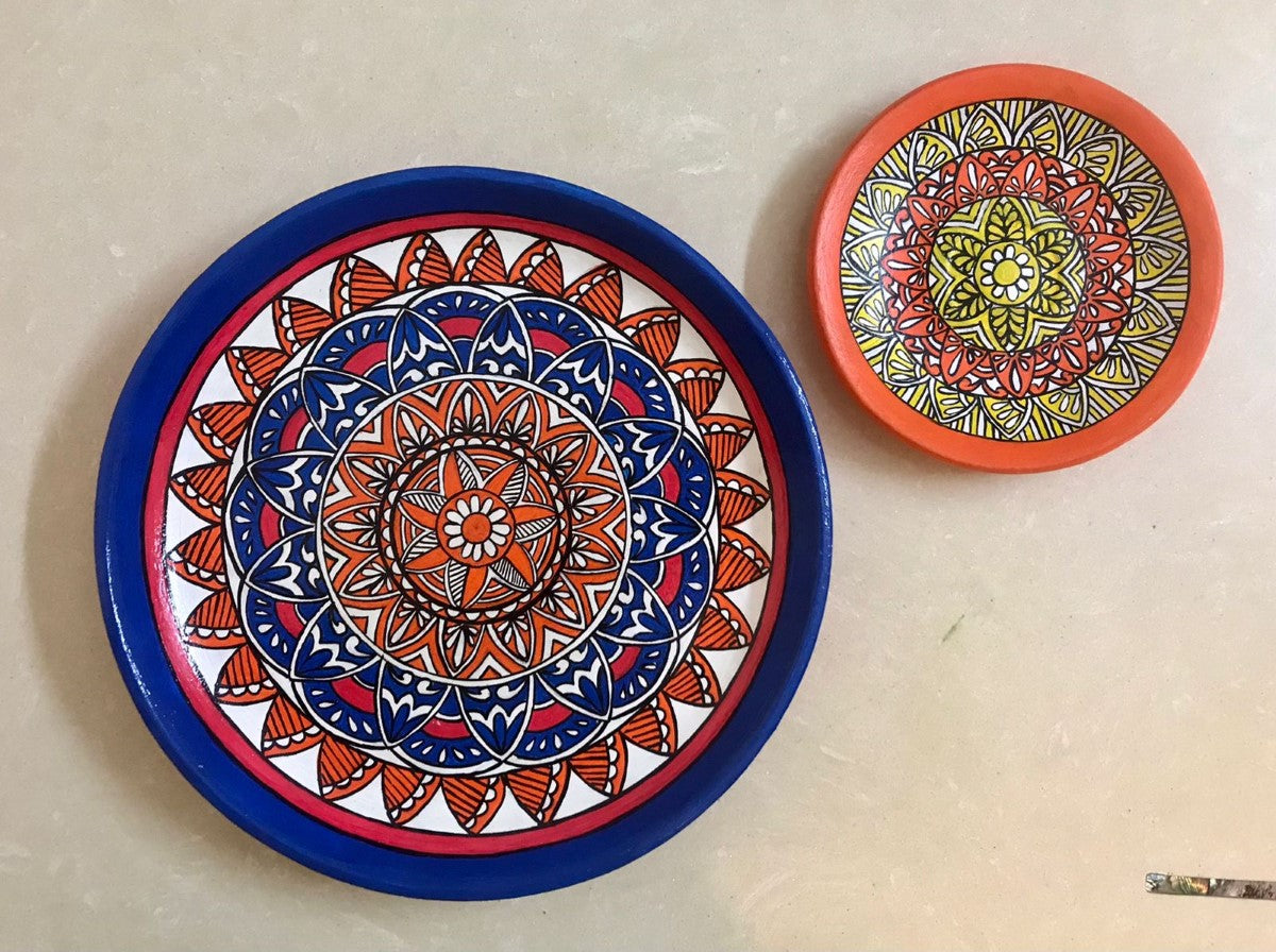 Blue & Maroon Mandala Wall Plates (Set of 2)