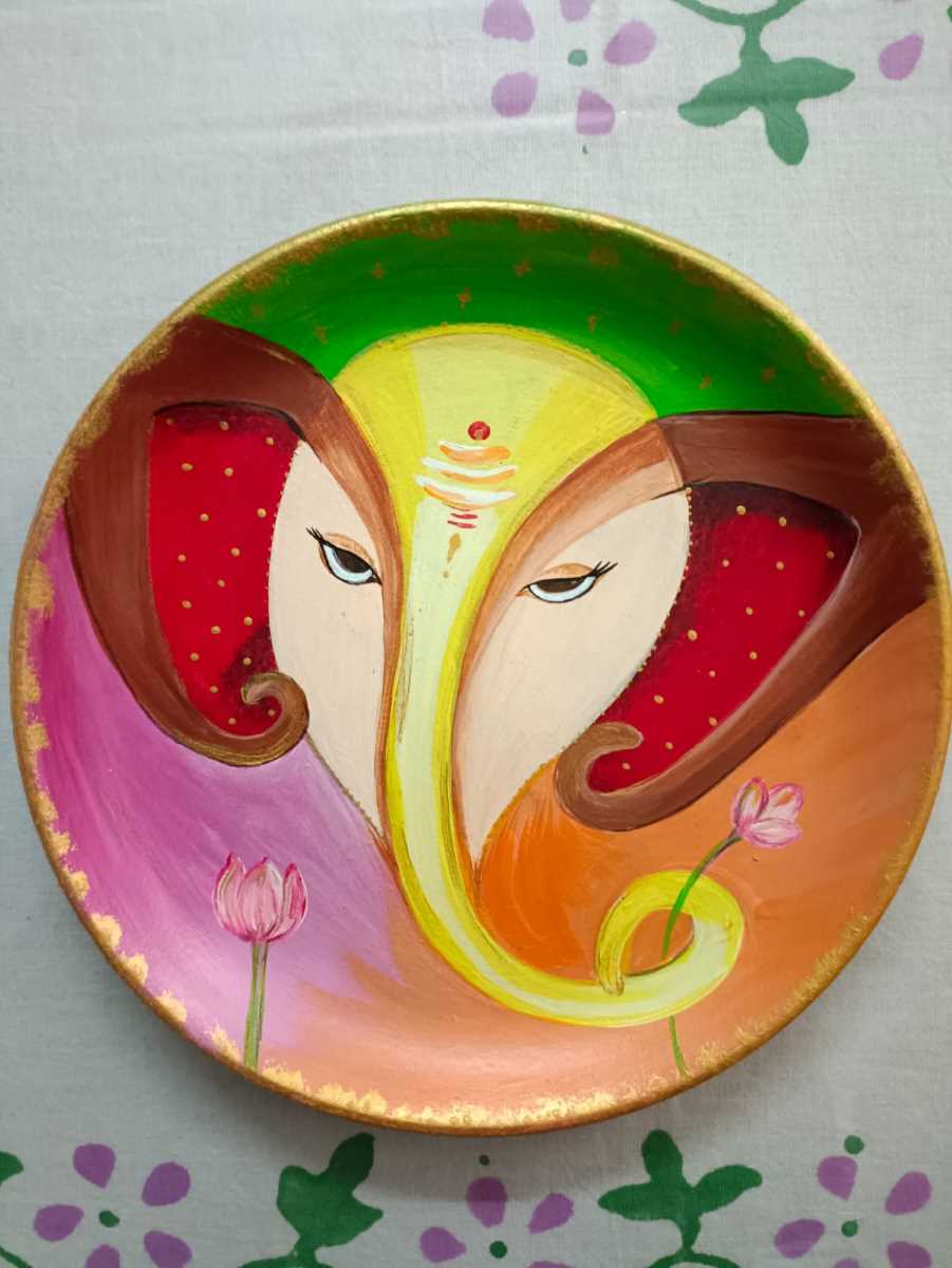 Handpainted Colorful Ganesha Face- 8"