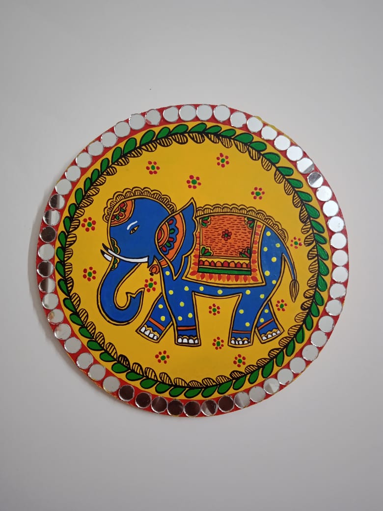 Handpainted Madhubani Elephant Wall Plate-8"