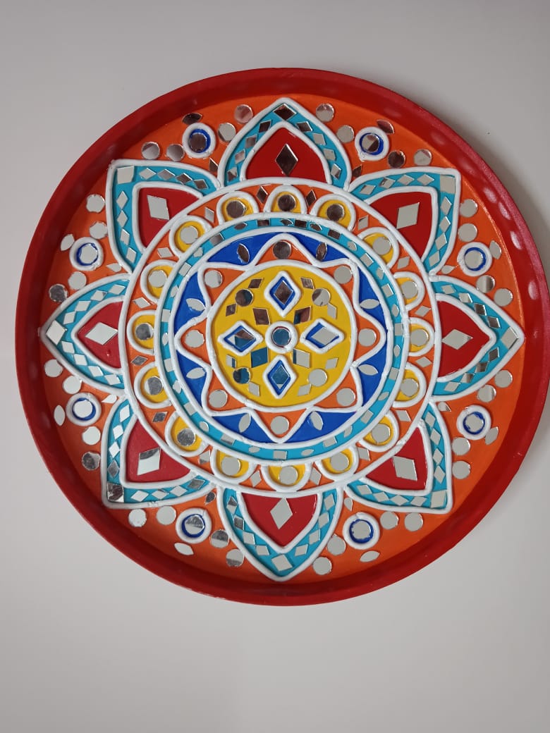 Handpainted Colorful Lippan Wall Plate-12"
