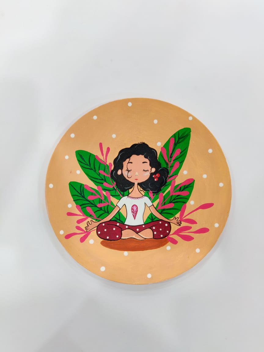 Handpainted Yogi Girl Wall Plate-8"