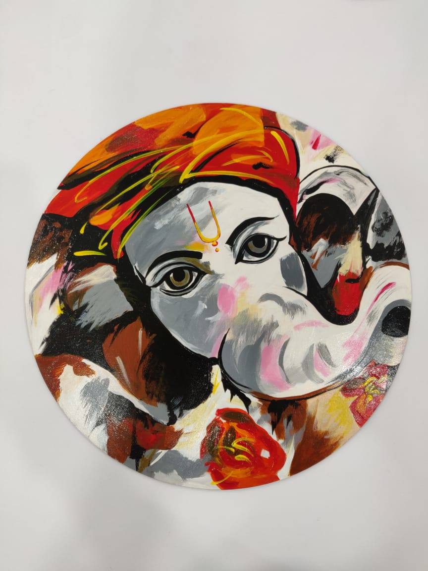 Handpainted Abstract Ganesha Wall Plate -12"