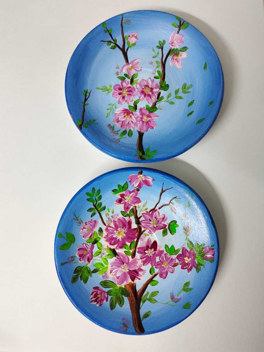 Handpainted Blue Floral Wall Plates (Set of 2)