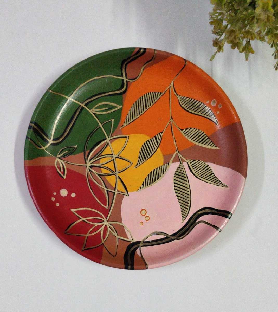 Handpainted Golden Leaves Wall Plates-10"