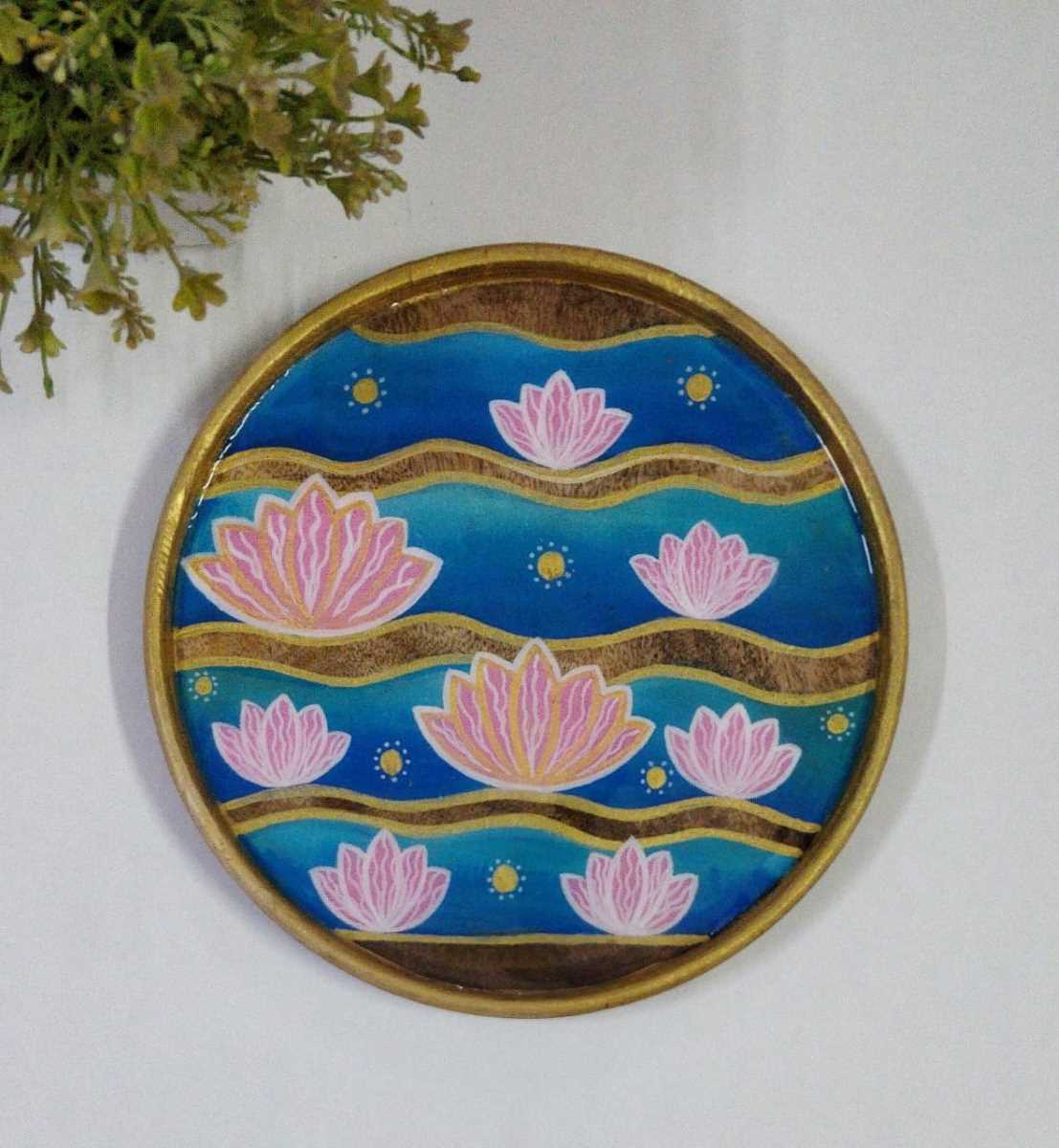 Handpainted Lotus Pond Wall Plate- 10"
