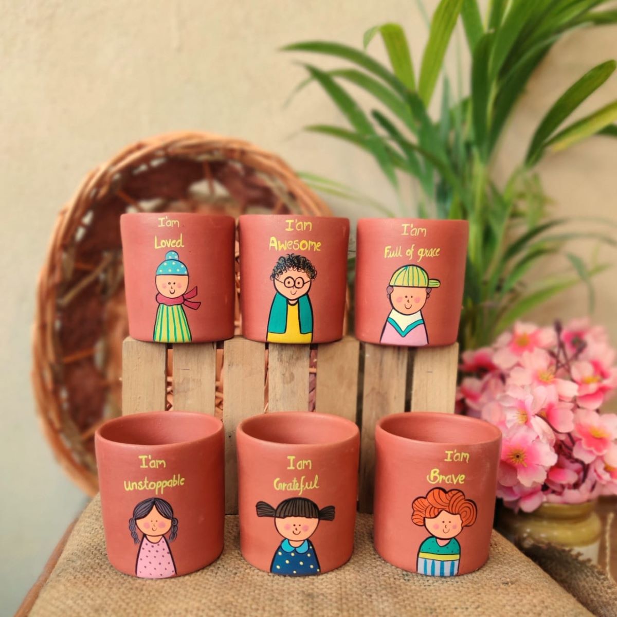Handpainted Terracotta Planter Pots With Affirmations