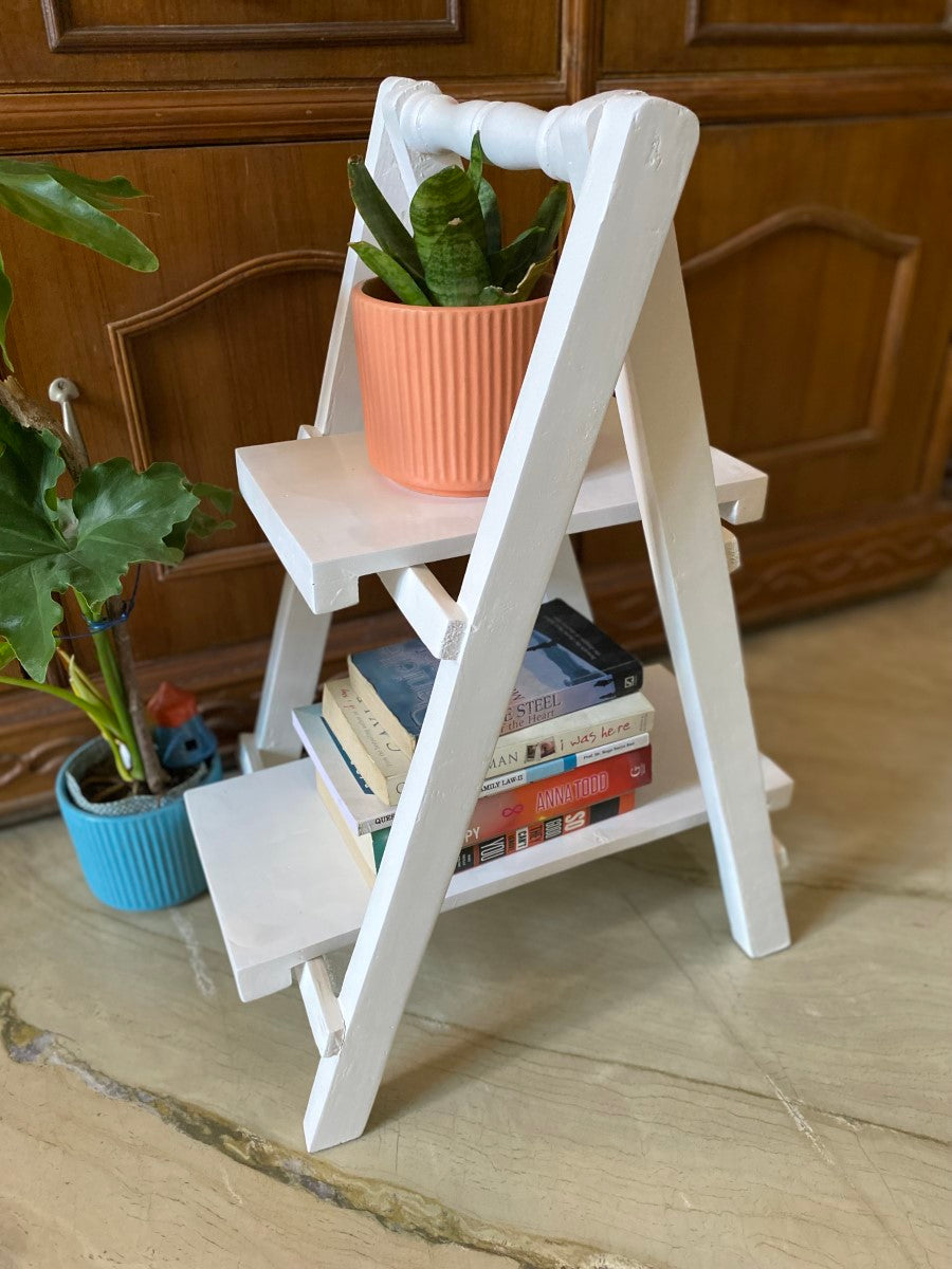 Exclusive White 2-Tier Ladder Shelf