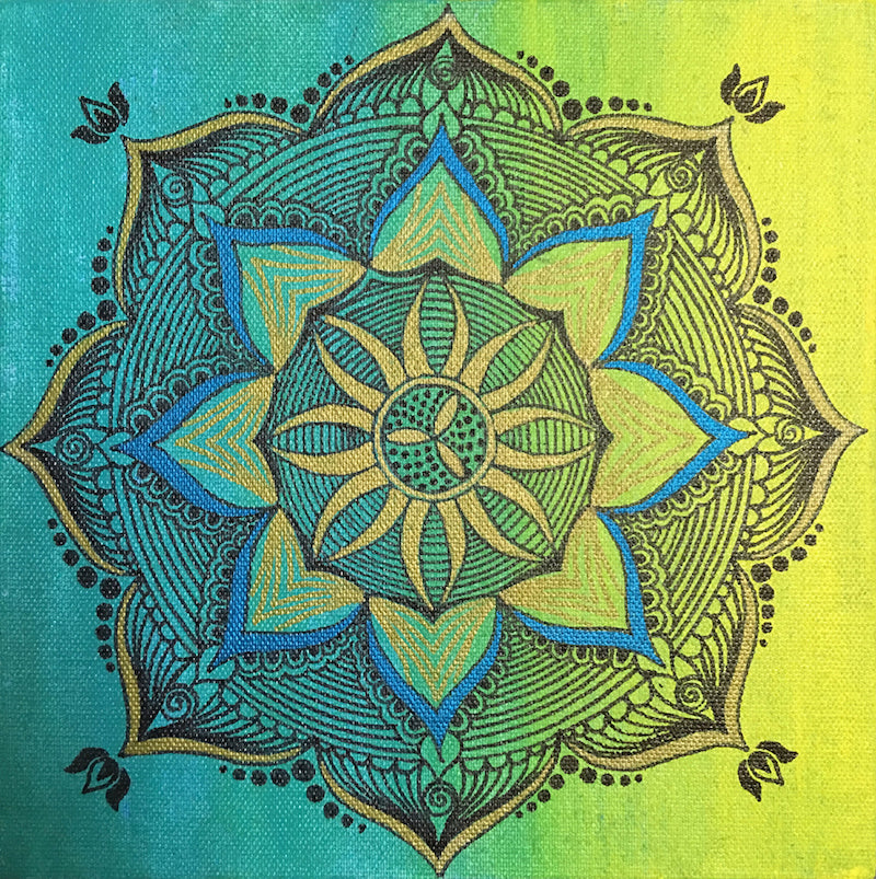 Mandala Mix Media Multicolor Painting (8" X 8")