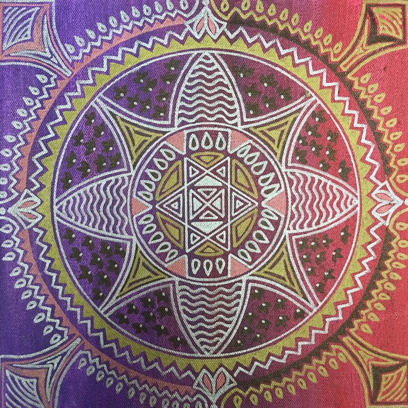 Purple Red Mandala Mix Media Painting (8" X 8")