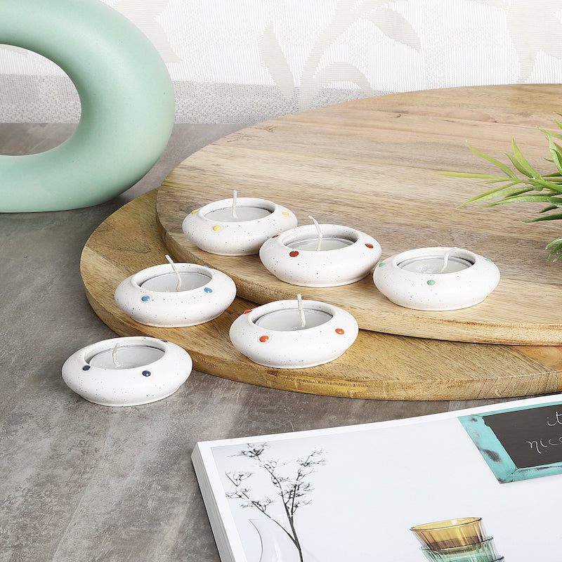 White Ceramic Diya Diwali Gift Box with Tea Lights (Set of 6)
