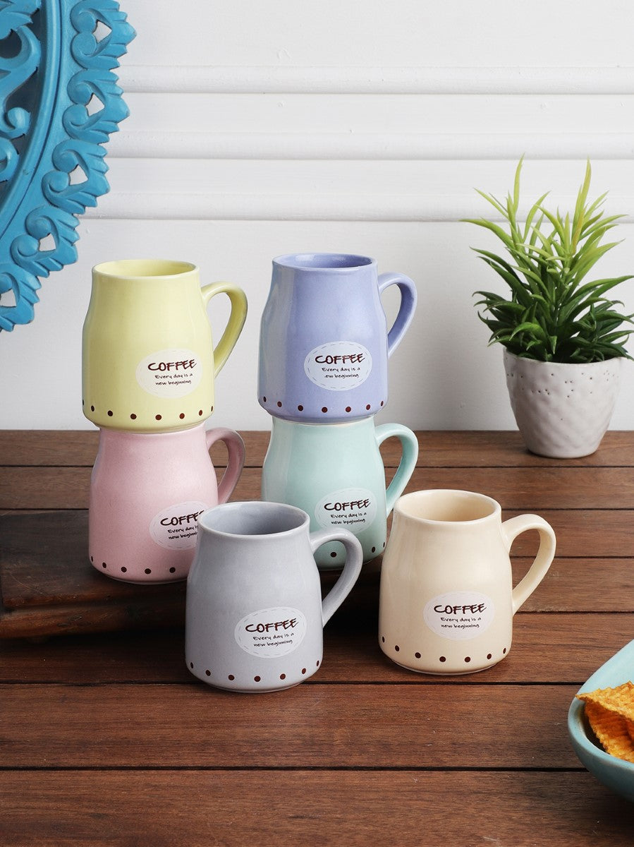 Handmade Ceramic Multicolor Coffee Mugs (Set of 6)