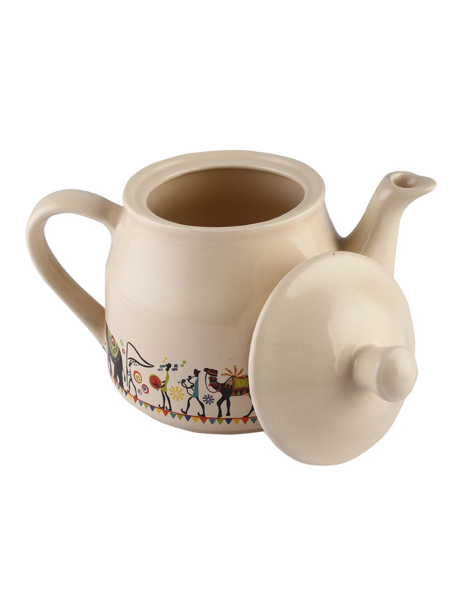 Handmade Ceramic Multicolor Printed Tea Cup Set with Kettle (Set of 9)