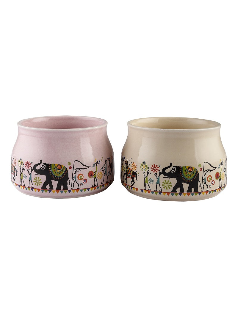 Handmade Ceramic Multicolor Printed Tea Cup Set with Kettle (Set of 9)