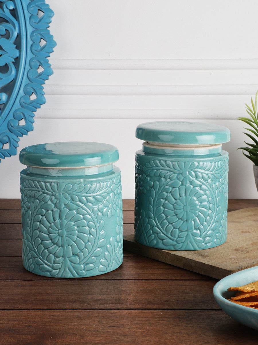 Blue Ceramic Kitchen Storage Canisters (Set of 2)