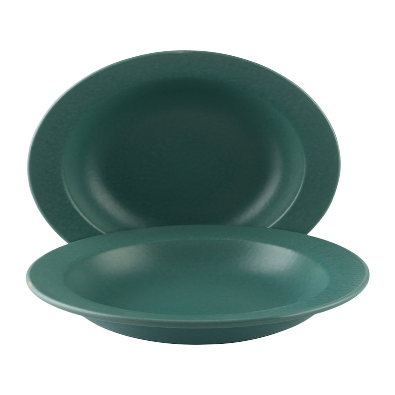 Green Ceramic Hand-Painted Pasta Plates with Matte Finish (Set of 2)