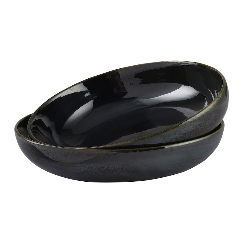 Large Green Ceramic Stoneware Bowls (Set of 2)